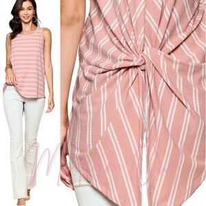 Sleeveless Scoop Neck Top w/Twisted Back Hem